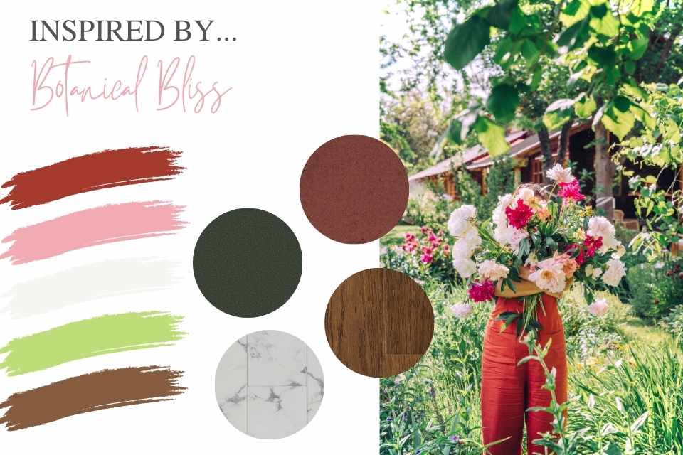 botanical bliss graphic with carpet one flooring samples and benjamin moore paint samples
